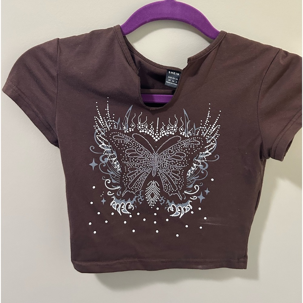 Brown Y2K Crop Top with Butterflie